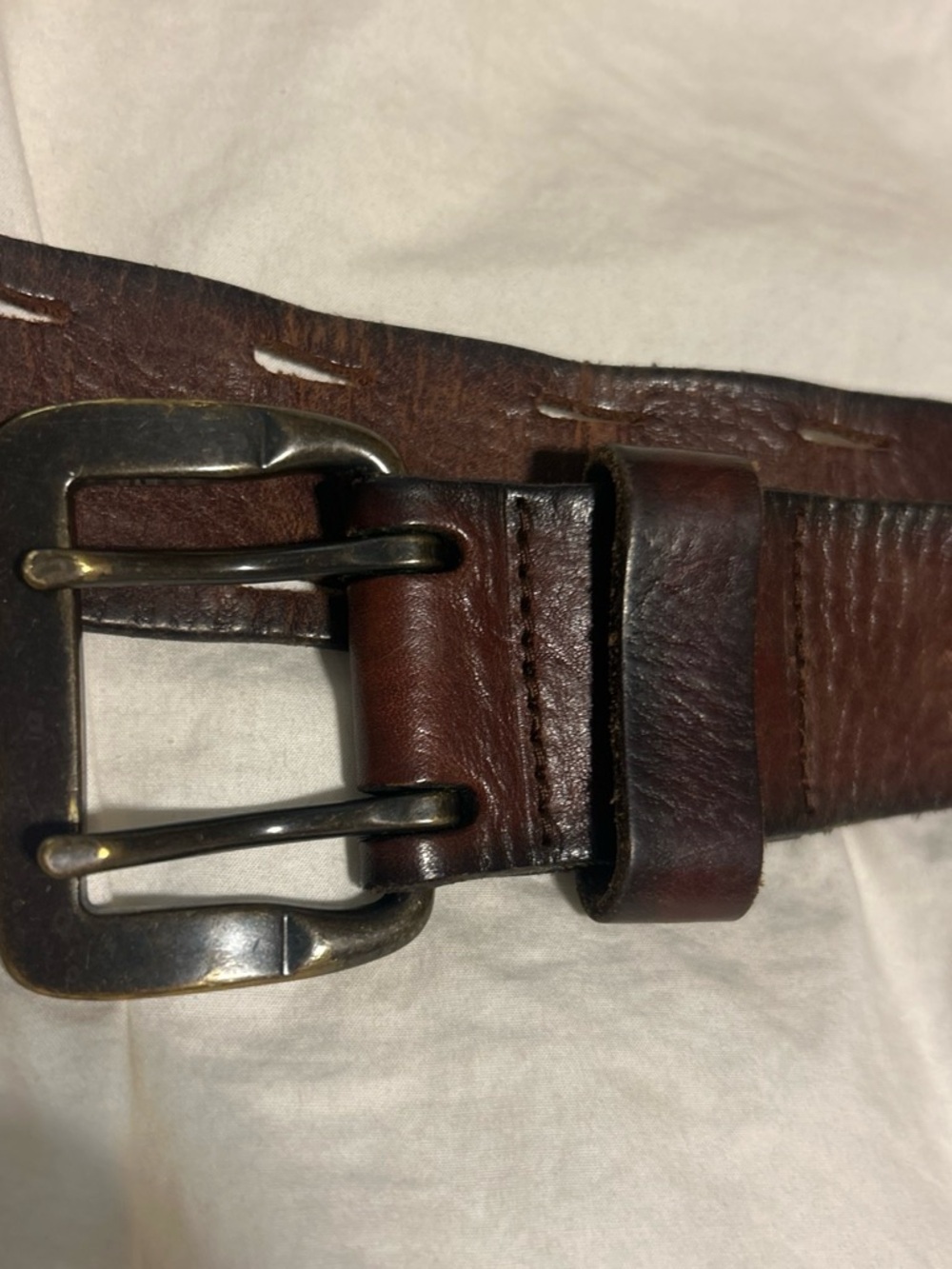 Y2K American Eagle  Brown Leather Belt with Brass Buckle